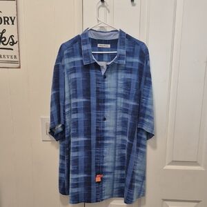 Tommy Bahama Blue Plaid Short-Sleeve Button-Down Shirt 3XLB